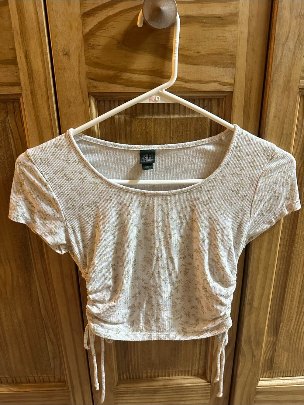 wild fable Cream Floral Ribbed Ruched Crop Top